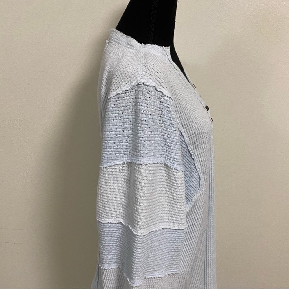 Free People Sweater Women Size Small Baby Blue Callisto Henley Patchwork sweater - Picture 6 of 16